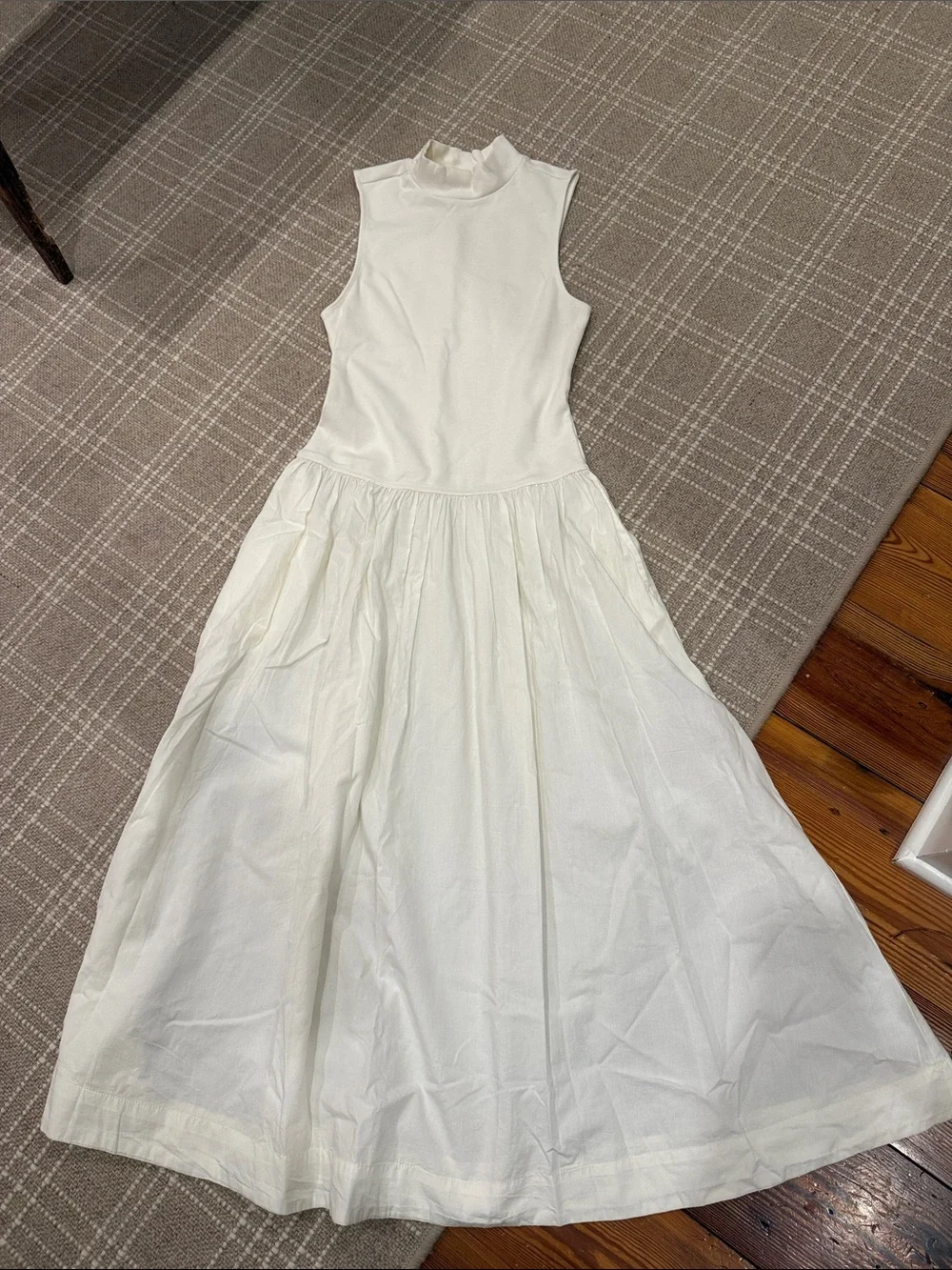 Free People White Sleeveless Mock-Neck Midi Dress